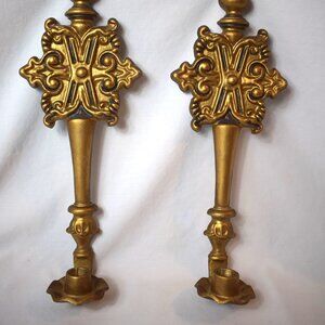 Vintage Hoda Pair Gilt Wall Sconces Candleholders